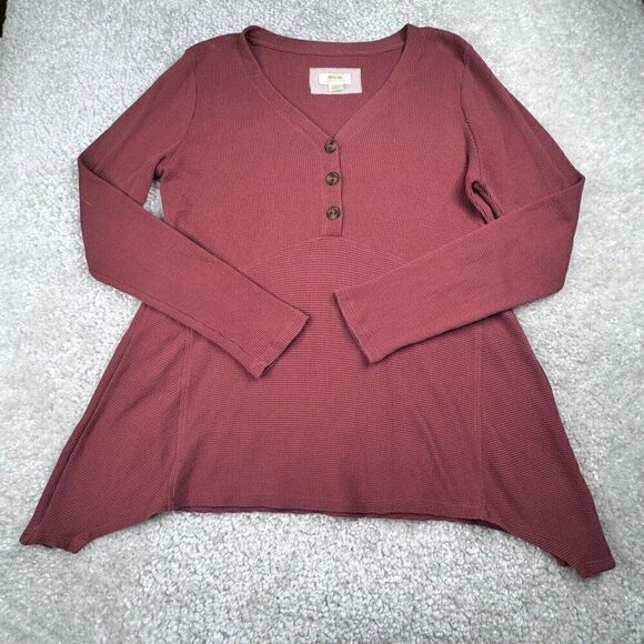 Anthropologie Maeve Eliza Thermal Knit Henley Pink - Picture 2 of 9